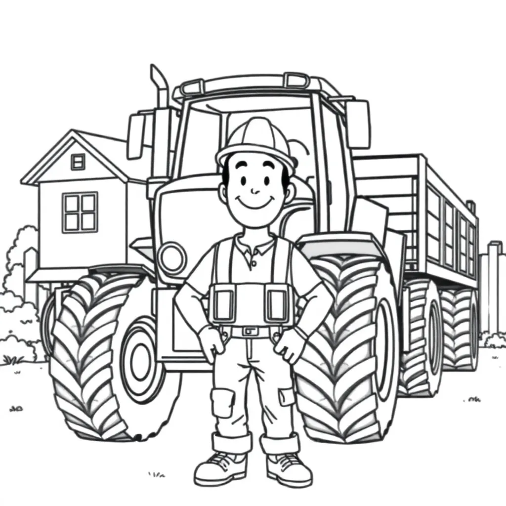 Feuille de coloriage gratuite Bob le Constructeur Tracteur Ferme Construction Outils