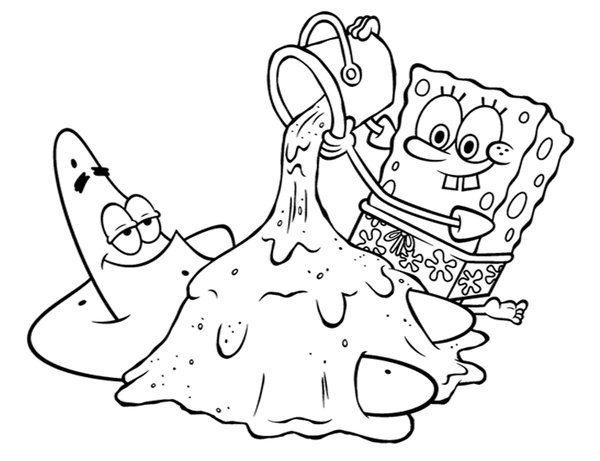 Bob L Eponge Et Patrick Jouent Avec Le Sable coloring page for children