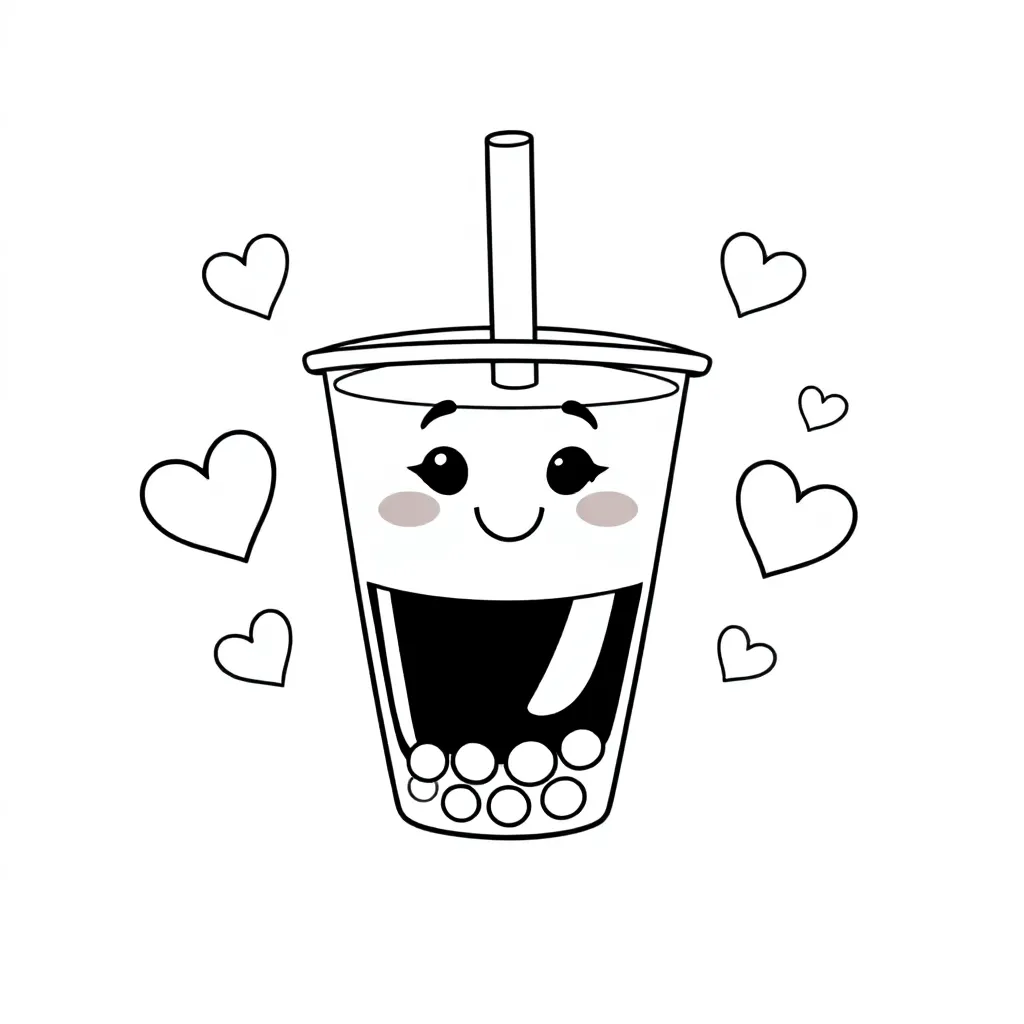 Boba Tea With Hearts coloring page for children