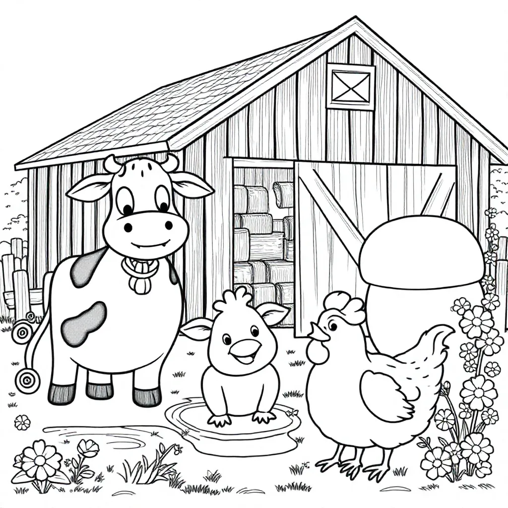 boerderij met dieren kleurplaat voor kinderen