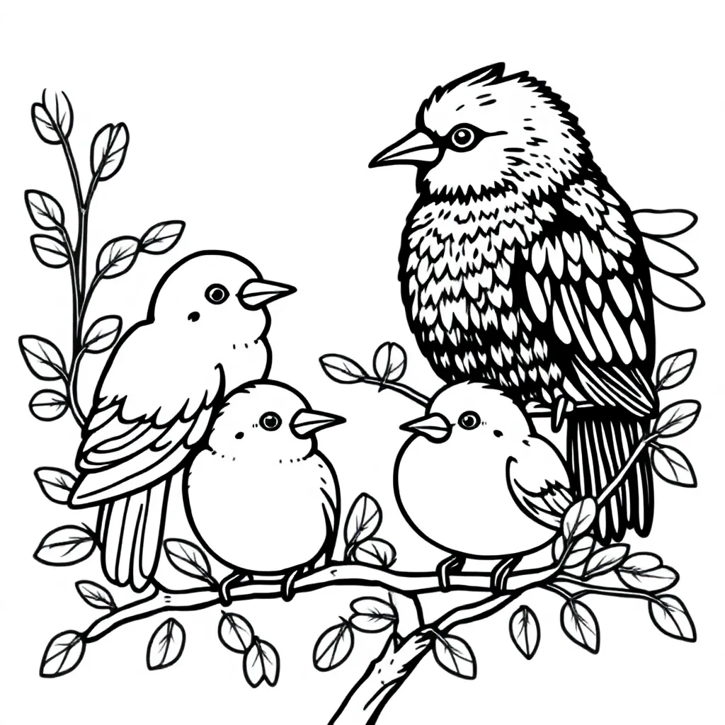 bos met vogels kleurplaat voor kinderen