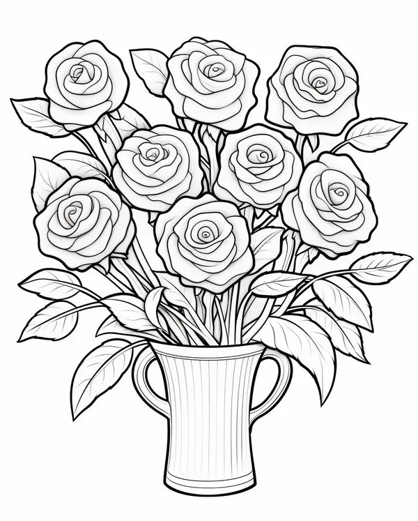 Bouquet Of Roses In A Vase coloring page for children