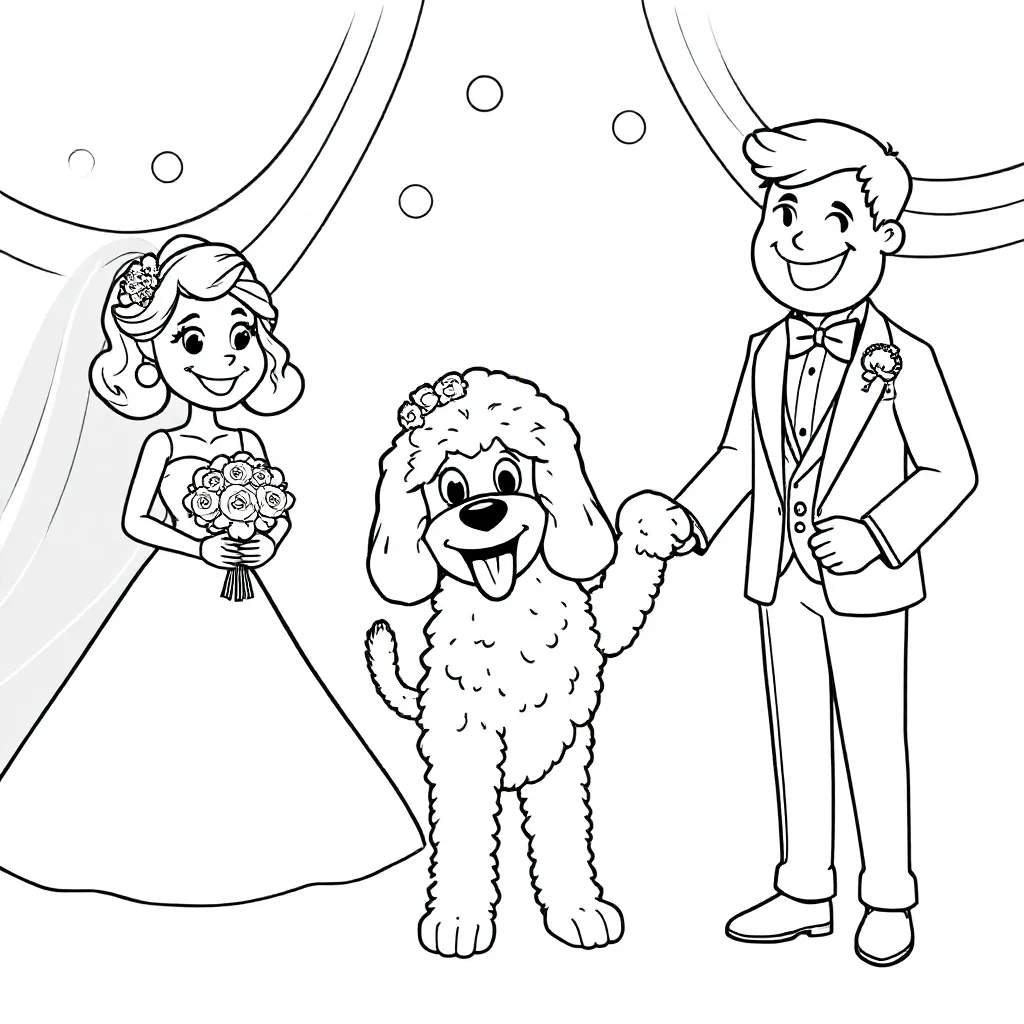 Bruiloft met labradoodle kleurplaat voor kinderen