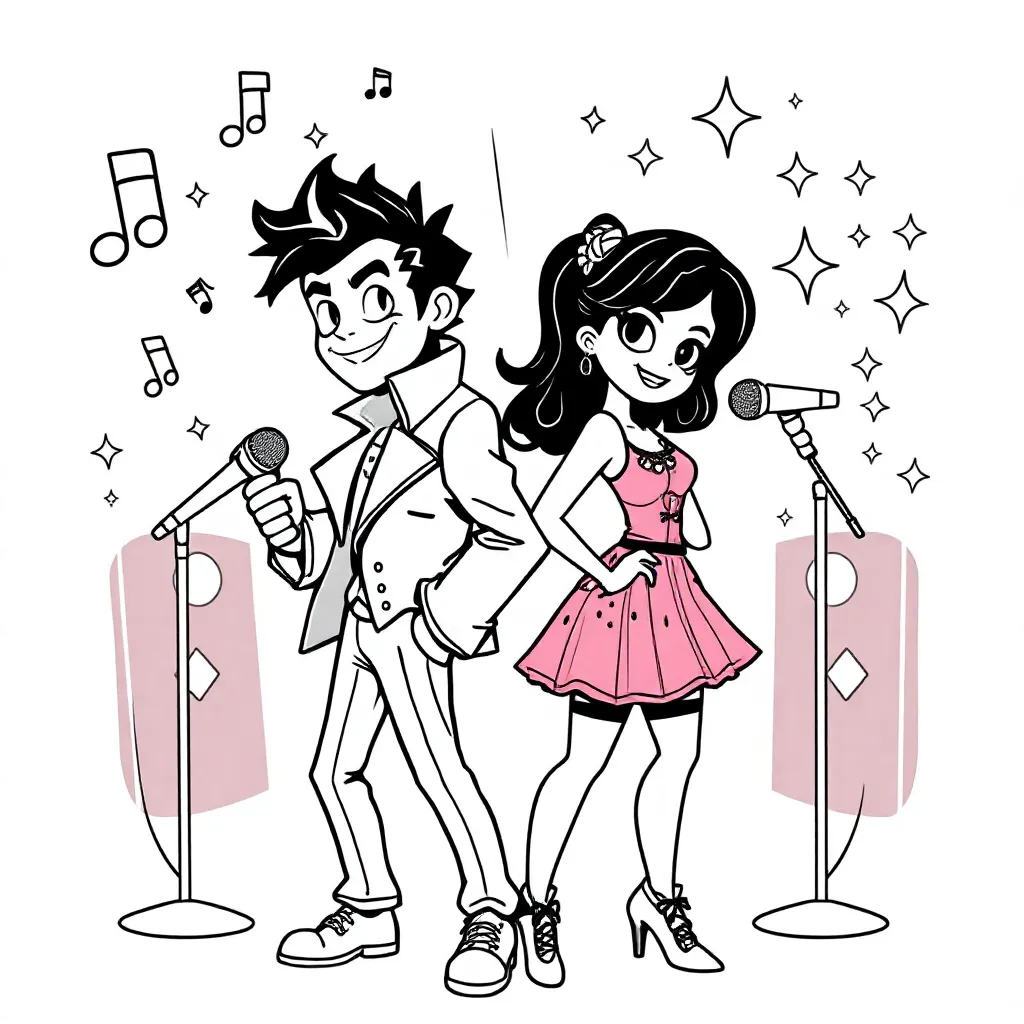 Feuille de coloriage gratuite Bruno Mars et Rose du groupe féminin Blackpink à colorier