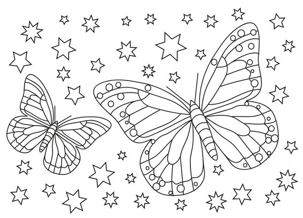 Butterflies Stars coloring page for children