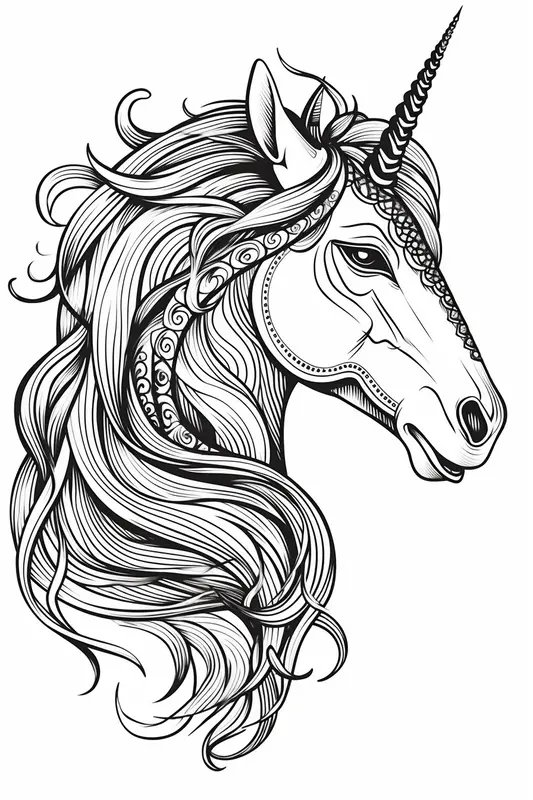 Cabeza Detallada De Unicornio coloring page for children