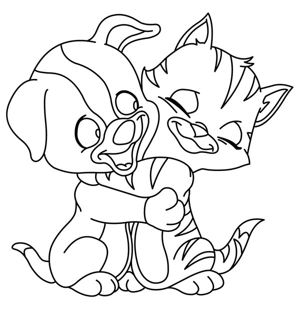 Cachorro Abrazando A Un Gato coloring page for children