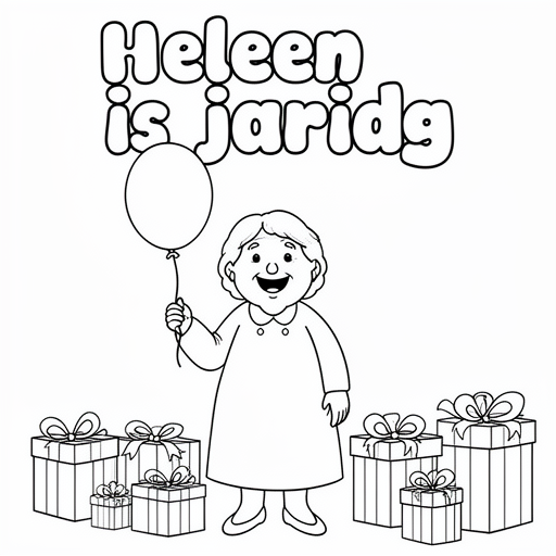 cadeautjes en een oma die heel blij is de oma moet een ballon in haar rechterhand hebben kleurplaat
