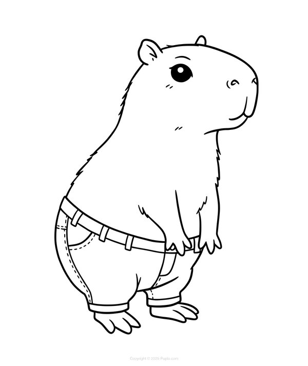 Capibara in spijkerbroek coloring page for children