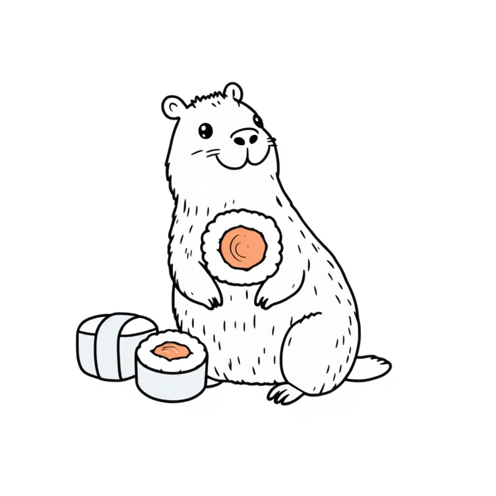 capibara sushi kleurplaat voor kinderen
