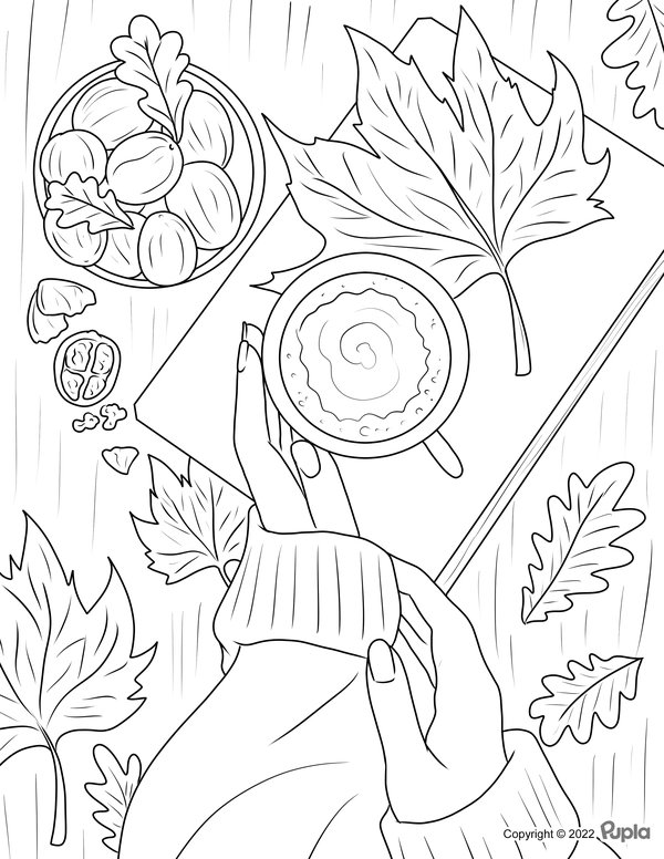 Capuchino De Otono Y Hojas coloring page for children