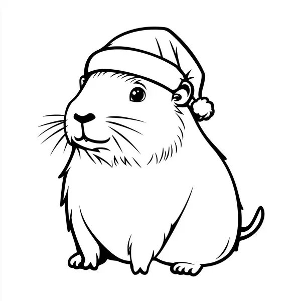 Capybara Christmas Hat coloring page for children