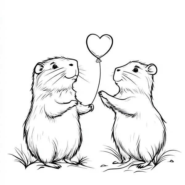 Capybara Heart coloring page for children