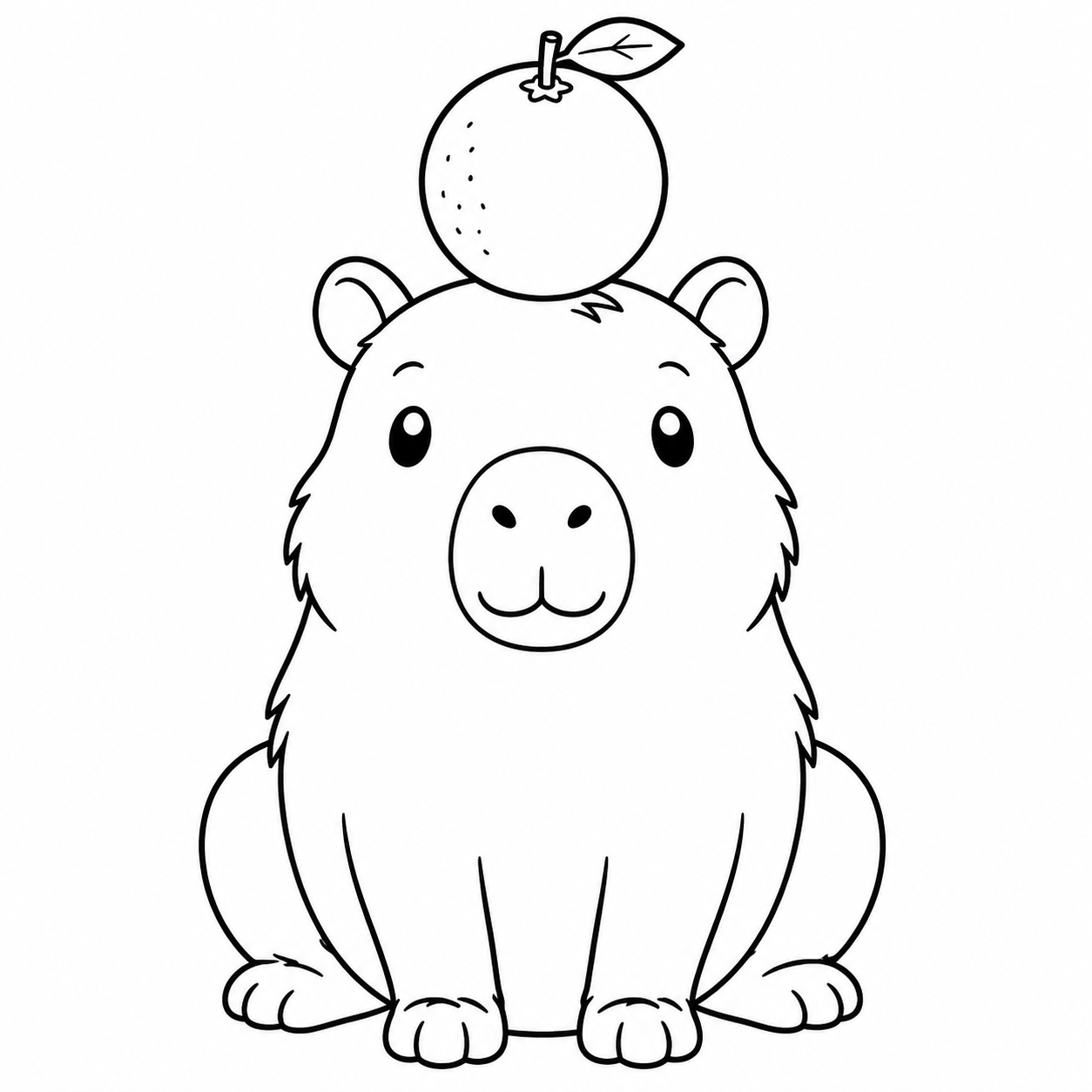 Capybara with an orange on its head