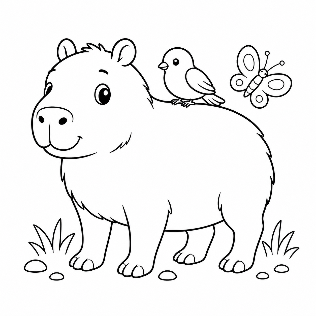 Capibara con uccellino sulla schiena