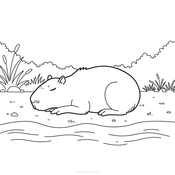 Capybara schlafend am Fluss coloring page for children