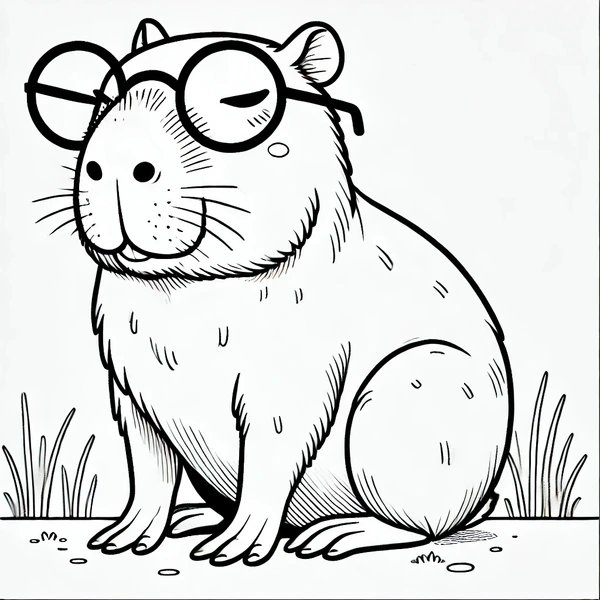 Capybara trägt eine Brille coloring page for children