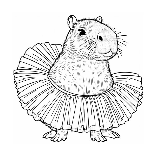 Plantilla de colorear Capybara Tutu Dress