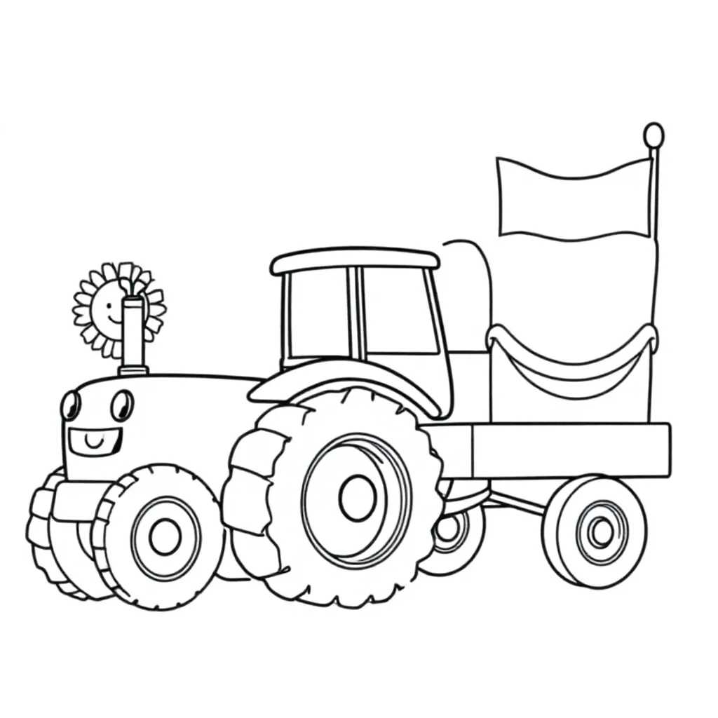 Carnavalswagen met tractor kleurplaat voor kinderen