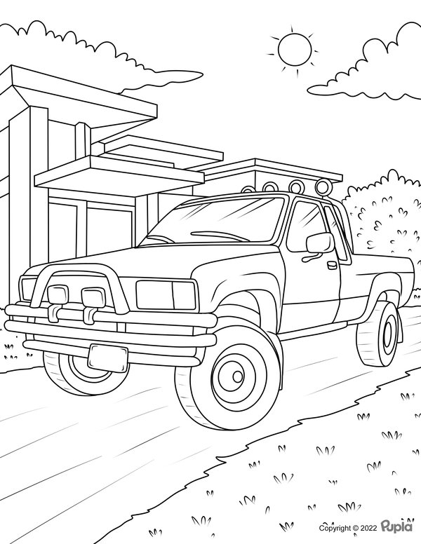 Cars Pick Up Truck Building coloring page for children