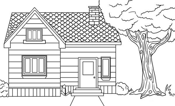 Casa Con Arbol A La Derecha coloring page for children