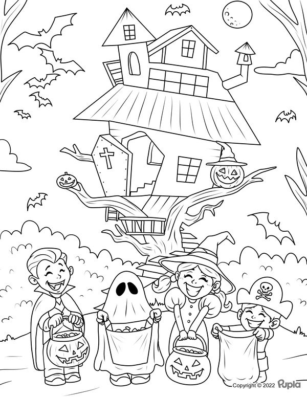 Casa De Halloween Con Figuras De Halloween coloring page for children