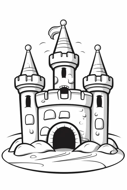 Castillo De Arena En La Playa coloring page for children