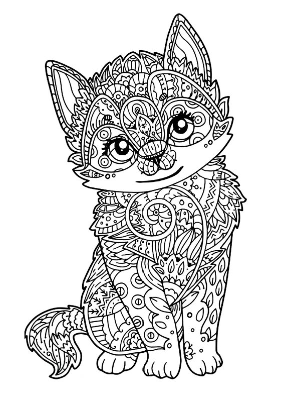 Cat Sitting Detailed coloring page for children