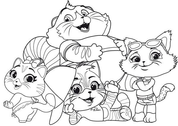 Cats 44 Together coloring page for children