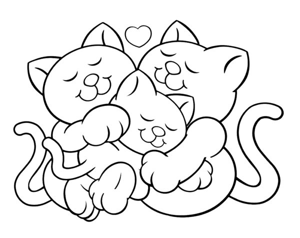 Cats Cuddling coloring page for children