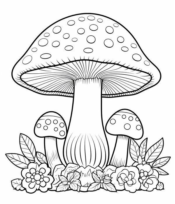 Champinon Grande Y Dos Champinones Pequenos coloring page for children