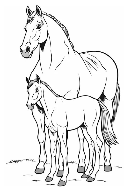 Cheval Et Poulain coloring page for children