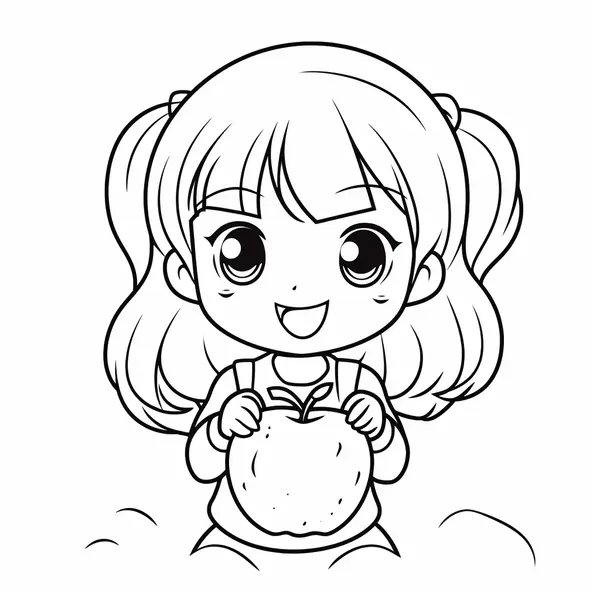 Chica Feliz Con Una Manzana En La Mano coloring page for children