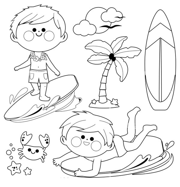 Chicos Surfistas De Playa coloring page for children