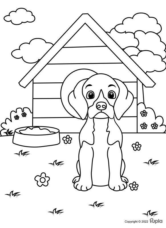Chien Devant La Niche coloring page for children