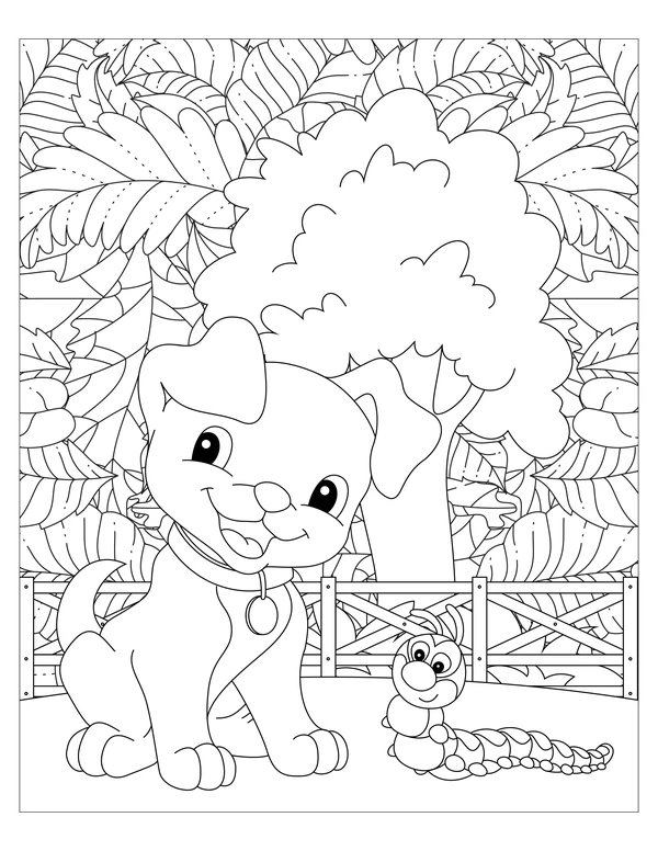 Chien Et Chenille coloring page for children