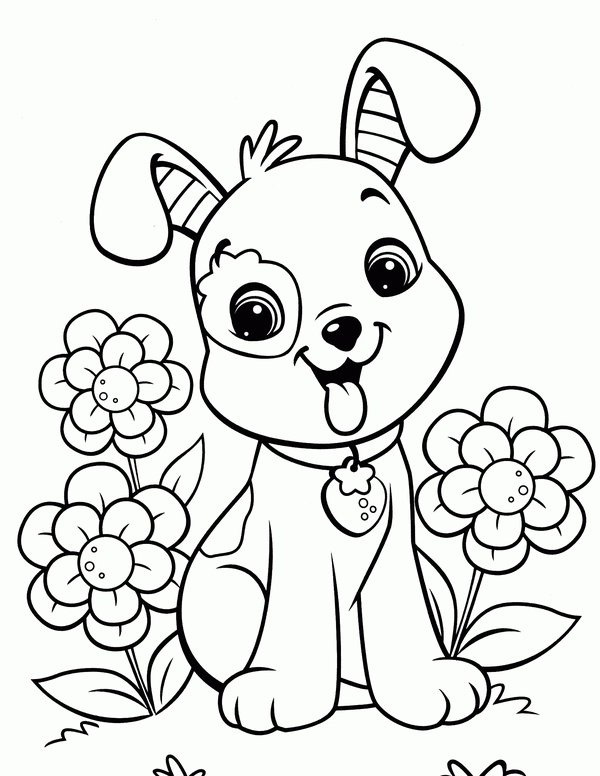 Chiot Avec Des Fleurs coloring page for children