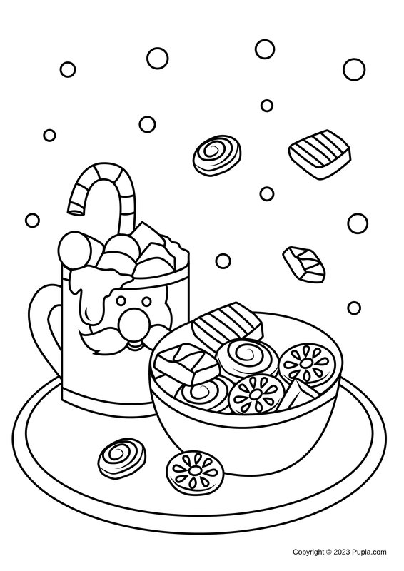 Chocolat Chaud Et Sucreries coloring page for children