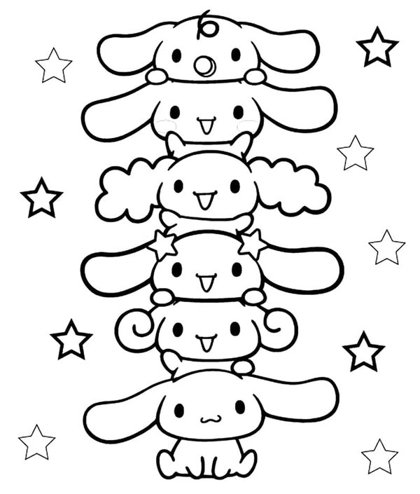 Cinnamoroll apilados unos sobre otros coloring page for children