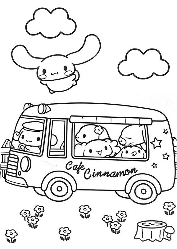 Coloring Page Cinnamoroll Cafe Cinnamon Bus