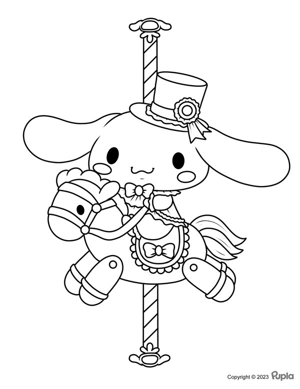 Cinnamoroll Sitting on a Carousel coloring page for children