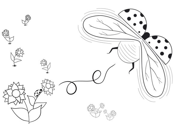 Coccinelle Avec Fleurs coloring page for children