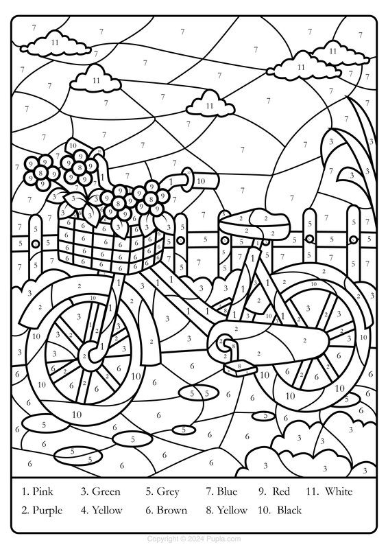 Color By Number Bicycle coloring page for children