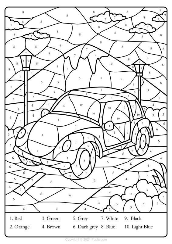 Color By Number Car coloring page for children