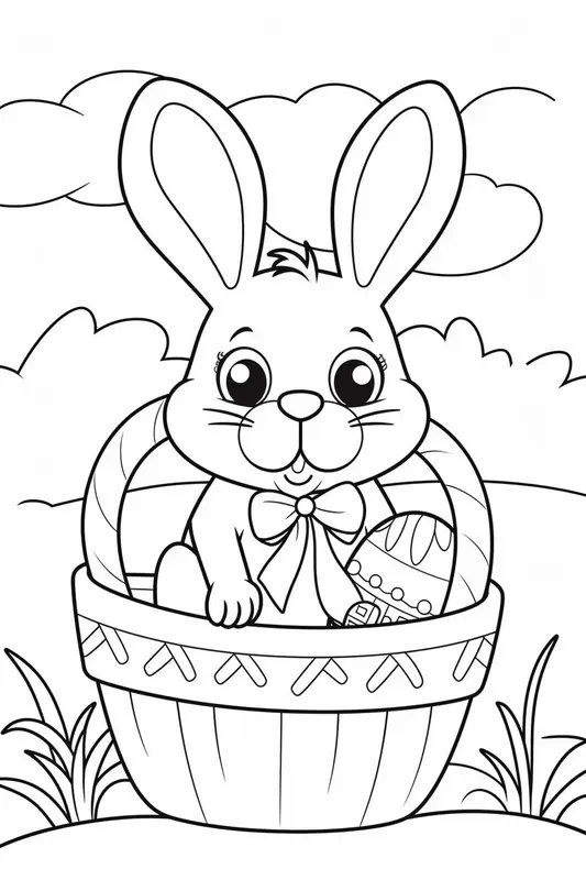 Conejito De Pascua En Una Cesta coloring page for children