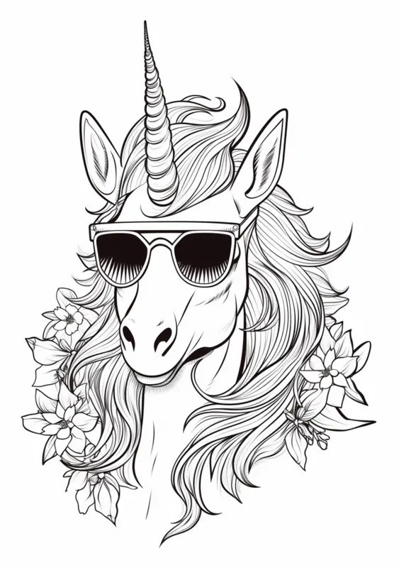 Malvorlage Cooles Einhorn mit Sonnenbrille