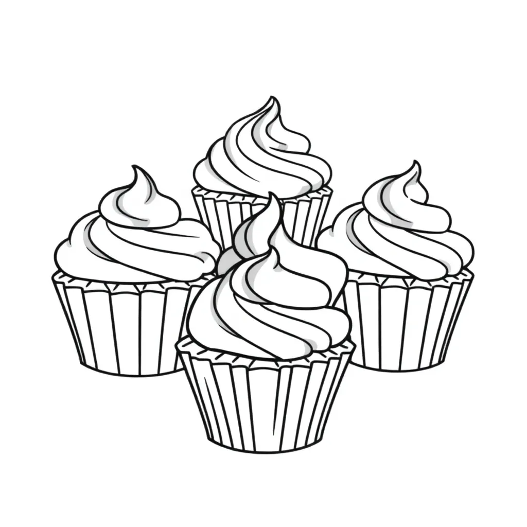 Cupcakes Bakken Zoet Feest Taart coloring page for children