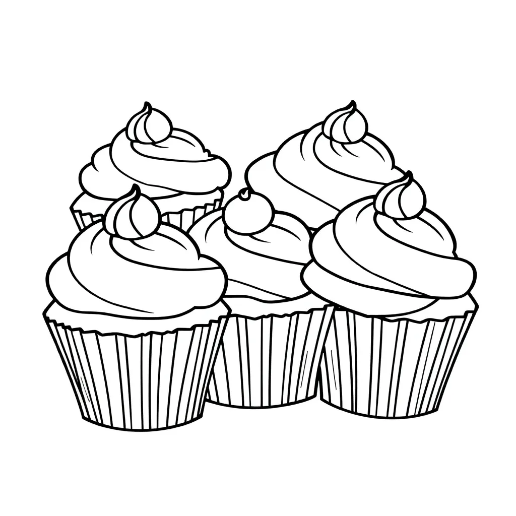 Cupcakes Zoet Bakken Dessert Decoratie coloring page for children