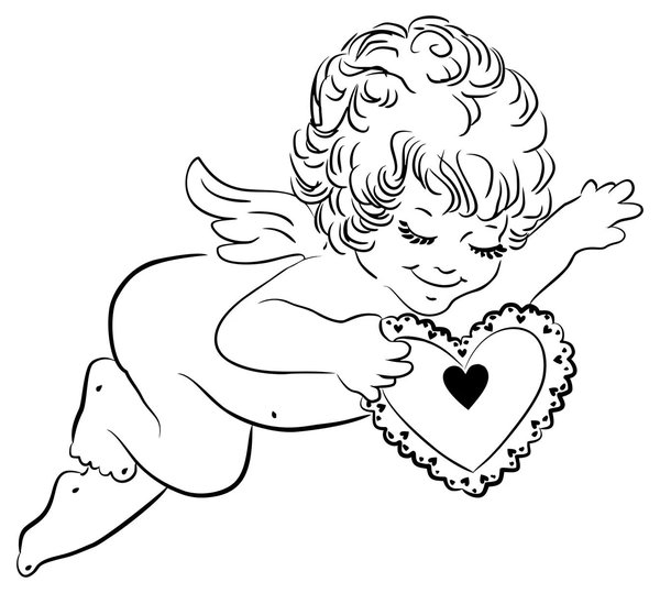 Cupid Holding Heart coloring page for children