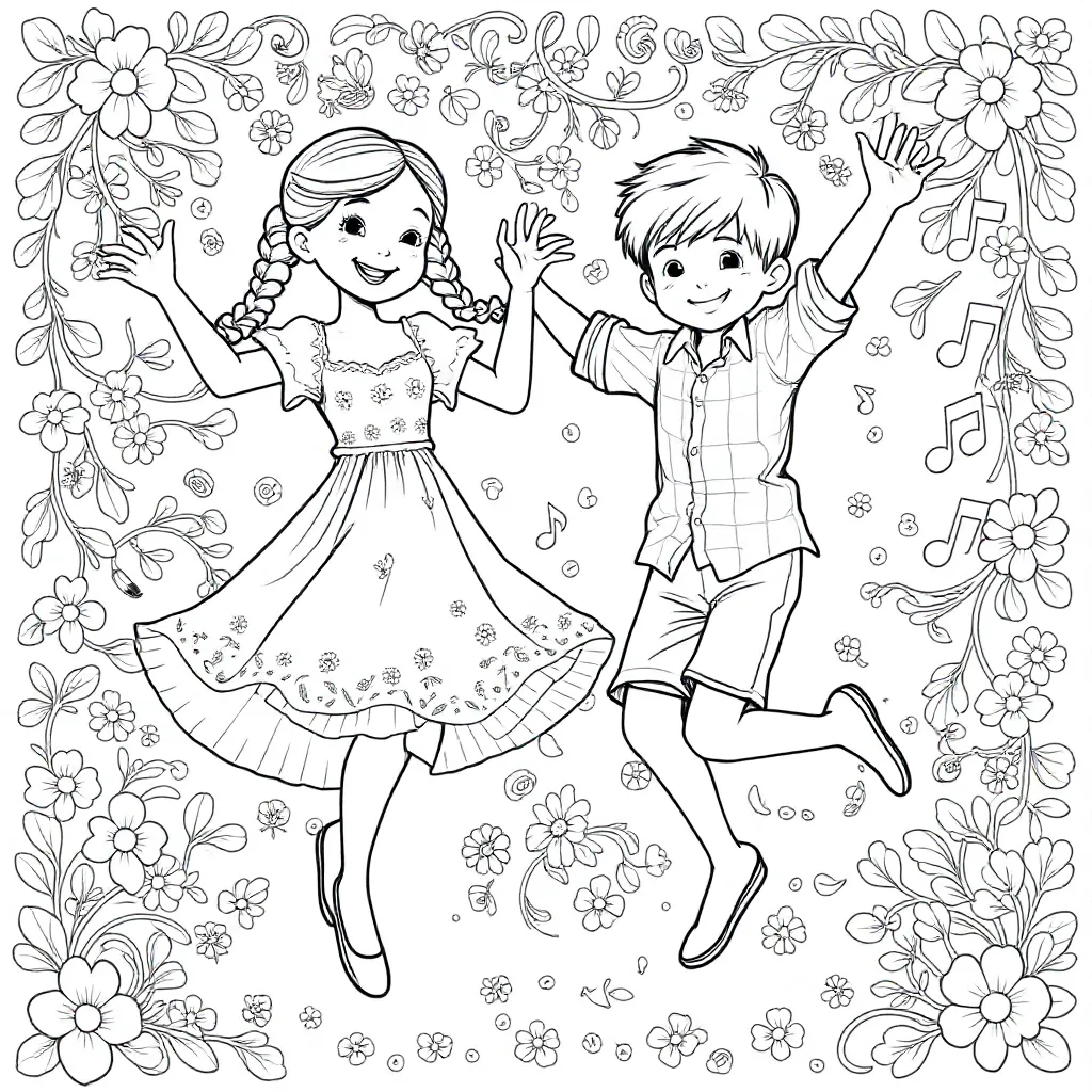 dibujo de niños bailando para colorear e imprimir